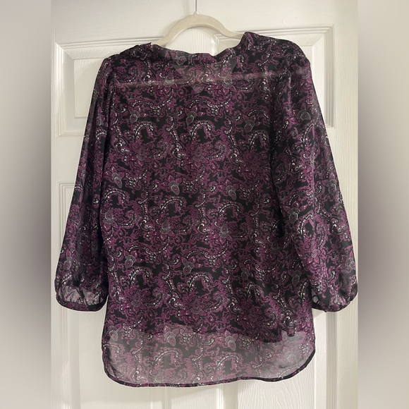 LOFT Sheer Purple & Black MEDIUM Top 💜 - Picture 6 of 6